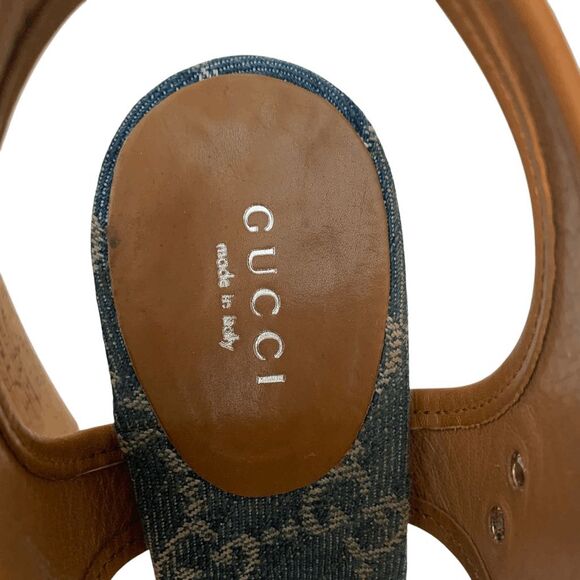 Gucci Double GG Logo Canvas Platform Sandal EU 38 US 8 Blue Slingback High Heel - Picture 8 of 11